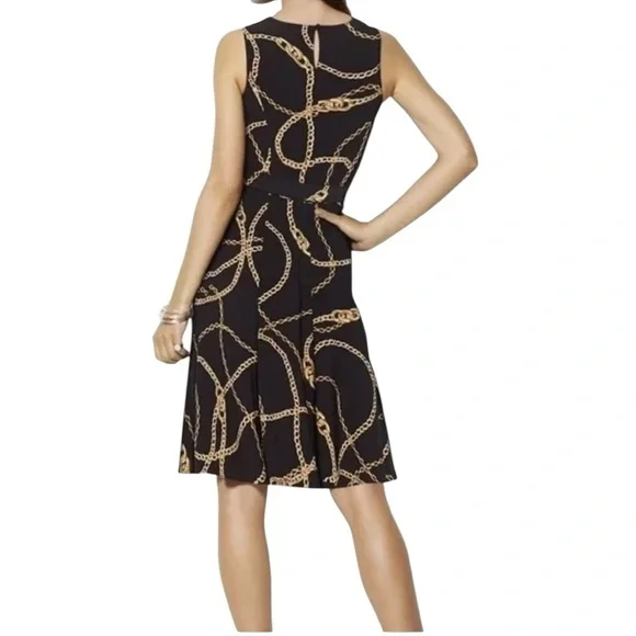 Lauren Ralph Lauren Equestrian Print Stretch Sheath Black with Gold Chains   8 - Picture 4 of 10